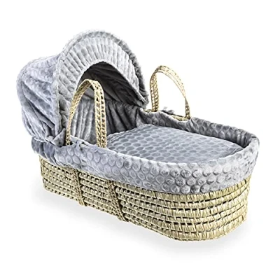 Image of Clair de Lune Marshmallow Palm Moses Basket with Soft Baby Bedding Grey 75 x 28 cm