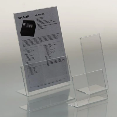 Image of EPOSGEAR® 5 Pack DL/Trifold Landscape Angled Perspex Acrylic Lean Back to Counter Menu Leaflet Flyer Poster Holder Display Stands