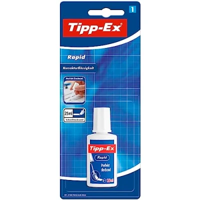 Image of Tipp Ex Rapid, Correction Fluid Bottle, High Quality Fluid, 20ml, Ideal for School, White, Pack of 1