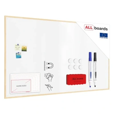 Image of ALLboards Whiteboard with Wooden Frame 200x120cm, Magnetic Board Dry Wipe Erase
