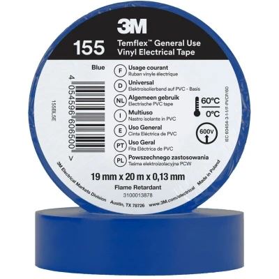 Image of 3M TemFlex 155 19MM X 20M Vinylelectrical Tape Blue EU