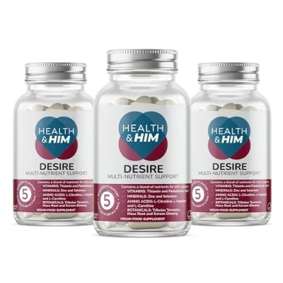 Image of Health &amp; Him Desire Supplements for Men 3 Months Supply of 60 Capsules with Maca Root Korean Ginseng Vegan, Gluten Free