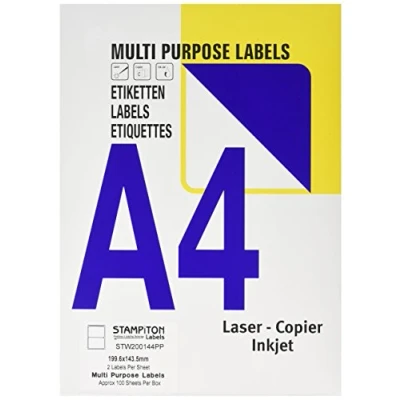 Image of Stampiton TS 190219 Multi Purpose Laser Label, 199.6mm x 289.1mm, Pack of 100
