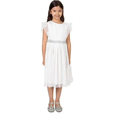 Image of Maya Deluxe Girl&#039;s Midi Dress Sequins Embellished Birthday Party Frill Short Sleeves Bridesmaids Wedding, Ivory, 7 8 Years