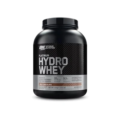 Image of Optimum Nutrition Platinum Hydro Whey, Hydrolysed Whey Protein Isolate Powder with Essential Amino Acids, Glutamine and BCAA, Milk Chocolate Flavour, 40 Servings, 1.6 kg