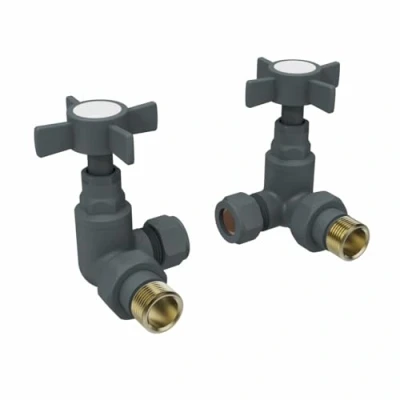 Image of Warmehaus Traditional Corner Radiator &amp; Towel Rail Valves Pair 15mm Valve Anthracite