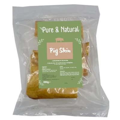 Image of Pure &amp; Natural Pig Skin Dog Chews Long Lasting Treats Low Fat Grain Free Healthy 100% 200g