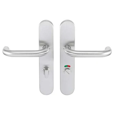 Image of Bricard 666476 Set Stainless Steel Handles on Tempo Classic Toilet Door Plate (with Latch and Turn Signal)