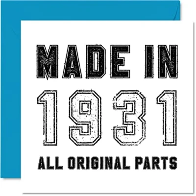 Image of 93rd Birthday Card for Men Women Him Her Made in 1931 All Original Parts Funny Ninety Three Third Great Grandad Nan Grandma, 145mm x Humour Greeting Cards