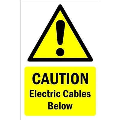 Image of Caution, electric cables below, waning sign 1mm flexible Plastic (200mm x 150mm)