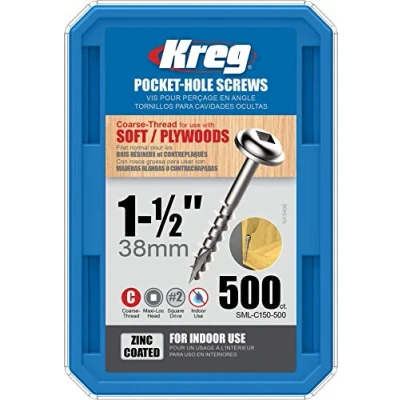 Image of KREG® Zinc Pocket Hole Screws 38mm/1.50&quot;, #8 Coarse Thread, Maxi Loc™, 500 count