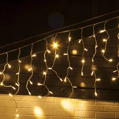 Image of Qbis Outdoor Icicle Lights, Commercial Christmas Lights. Connectable Lights Mains Powered, Warm White Static with Randomly Twinkling (Icicle(Warm White))