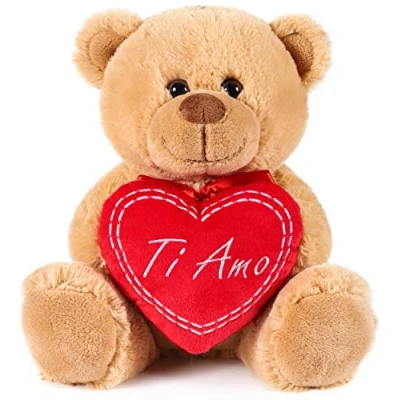 Image of BRUBAKER Teddy Bear With Heart Red Ti Amo 10 Inches (25 Cm) Plush Cuddly Toy Light Brown