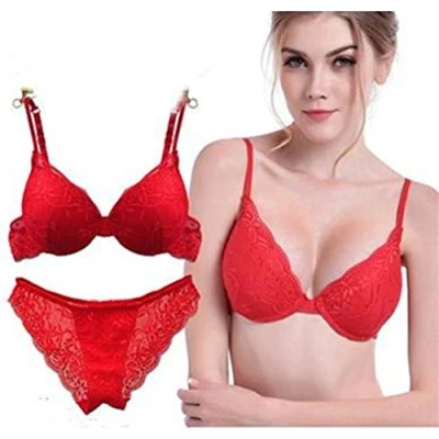 Image of Nature Women&#039;s Solid Lace Push up Bra Set (Red 36C)