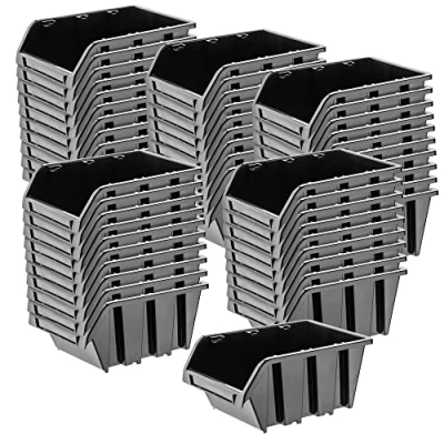 Image of KADAX Storage Bins 195 x 120 mm, Plastic Organiser for Workshop and Garage, Boxes Screws Nails, Stacking (Black, Set of 50)