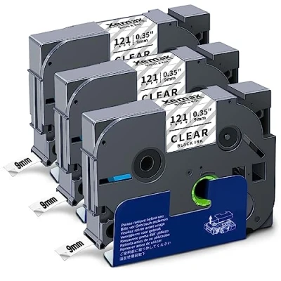 Image of 3X XemaX Label Tape Replacement for 9mm TZc 121 TZ AZe Black on Transparent