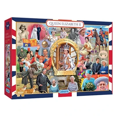 Image of Queen Elizabeth II 1000 Piece Jigsaw Puzzle British Royal Family History Sustainable for Adults Premium 100% Recycled Board Great Gift Gibsons Games