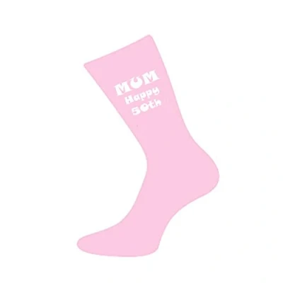 Image of Mum Happy 50th Pink Womens Socks for Birthday Present