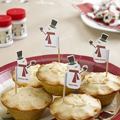 Image of Neviti Let It Snow Mince Pie Picks Snowman 20 Pack, Wood, Multi/Colour, 3 x 6.5 cm