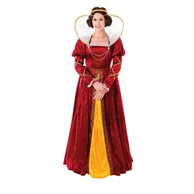 Image of Bristol Novelty AC482 Queen Elizabeth Costume set For Women Red, Gold, UK 10 14