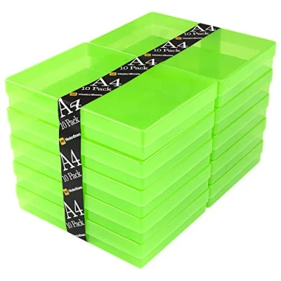 Image of WestonBoxes A4 Colourful Transparent Plastic Craft Storage Boxes with Lids for Art Supplies, Paper and Card (Green/Pack of 10)