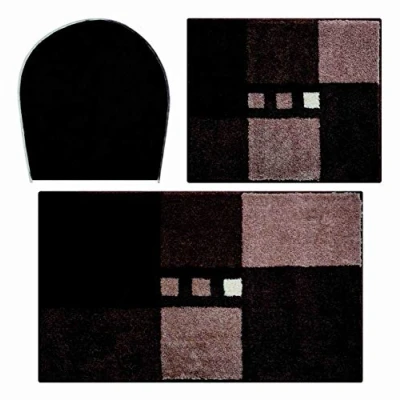 Image of Linea Due bath rug, ultra soft and absorbent, anti slip, MERKUR, 3 pcs set with cut out SET, brown