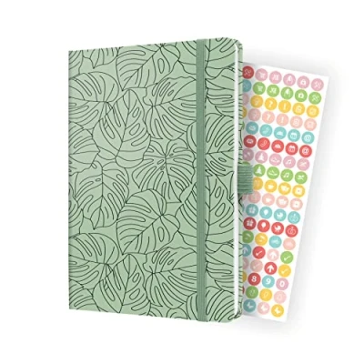 Image of SIGEL J4353 Jolie Weekly planner 2024, Green Monstera, 13,5 x 20,3 cm, hardcover, 174 pages, light Green, Black
