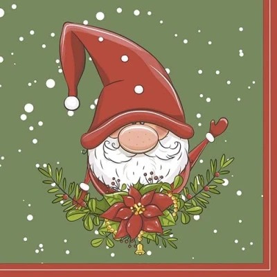 Image of 20 Napkins Happy Winter Gnome Christmas Table Decoration 33 x cm