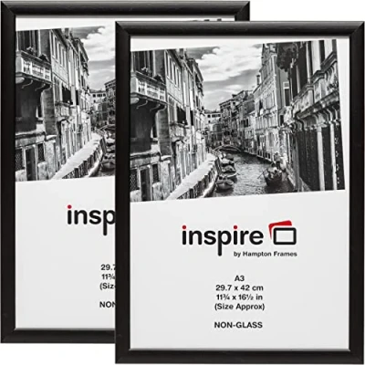 Image of Hampton Frames Twin Pack BLACKWOOD Black Pine Wood Poster Certificate Photo Frame Acrylic (Non Glass) A3 (30x42cm) 2 PACK, PAWFA3BBLKX 2PK
