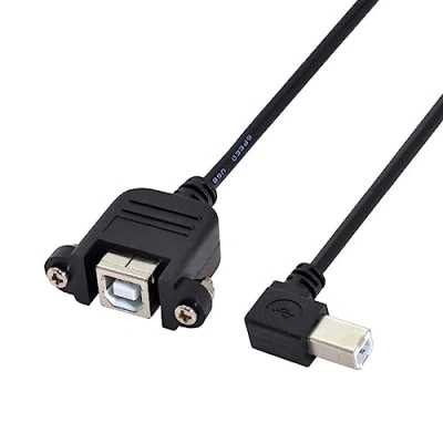 Image of Chenyang CY USB 2.0 Type B Male to Female Extension Cable with Screws for Panel Mount 50cm 90 Degree Left Angled