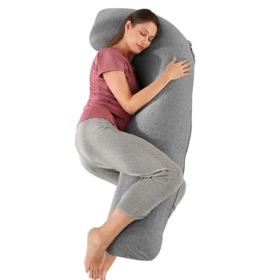 Image of SHANNA Full Body Maternity Pillow, J Shape Pregnancy Long Nursing and Support Pillow for Adults with Replaceable Washable Cover Sleeping Feeding