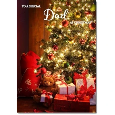 Image of doodlecards Dad Christmas Card Teddy by Tree Large A4 Size for with Plain Envelope
