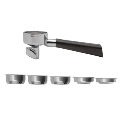 Image of LELIT LELIT57 2 Ways Portafilter Design Handle Includes Stainless Steel Filters, Silver/Brown