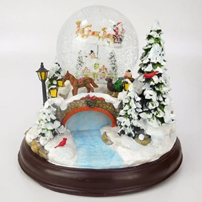 Image of Christmas Concepts® 23cm Musical Resin Decoration With Water Globe + Moving Reindeer Sleigh LED Lights Battery Operated