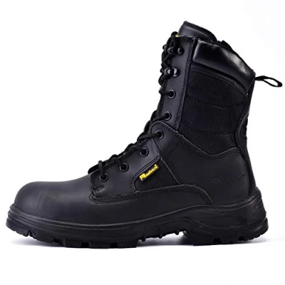 Image of SAFEYEAR S3 Military Mens Work Boots,Black Heavy Duty Combat Army Safety Boots, 4E Wide Fit Steel Toe Cap, Waterproof Genuine Leather, Lace Up Site Tactical Police Security, Ankle Zip Side Size UK 13