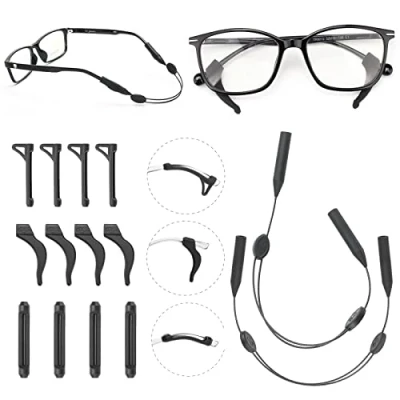 Image of FACATH Eyeglass Ear Grip Soft Comfortable Anti Slip Holder, Silicone Hook, Eye Glass Temple Tips Sleeve Retainer for Glasses Reading Glasses, Sunglasses, Sports Eyewear 6Pairs + 2 Strap