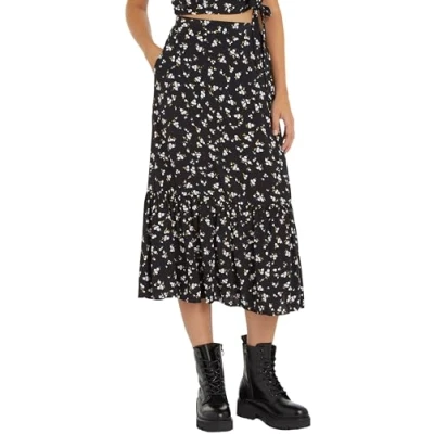 Image of Tommy Jeans Ruffle MIDI Skirt Aline skirt, Women&#039;s, Size: 18, Black
