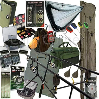 Image of Deluxe Complete Full Carp Fishing Set up With 2x Rods Reels Alarms Tackle &amp; Bait