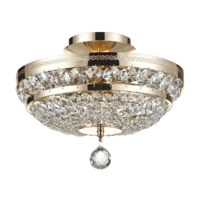 Image of Ottilia Semi Flush Ceiling Lamp Gold &amp; Crystal, 3 Light, E14