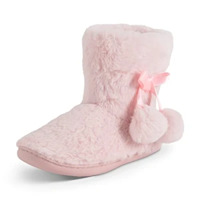 Image of Polar Womens Memory Foam Pom Winter Faux Fur Luxury Plush Cosy Anti Slip Indoor Outdoor Slippers Pink AYC0893 EU39/UK6