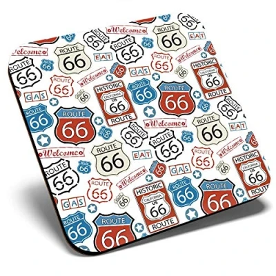 Image of Great Single Coaster Square Route 66 Highway USA Road Trip America Glossy Quality Coasters Tabletop Protection for Any Table Type #8137