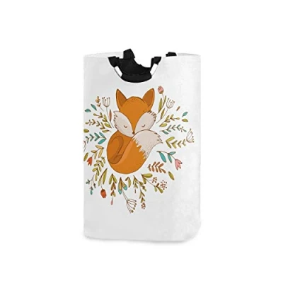Image of Fox Sleeping On The Flowers Laundry Hamper Basket Bucket Foldable Dirty Clothes Bag Washing Bin Toy Storage Organizer for College Dorms, Kids Bedroom,Bathroom