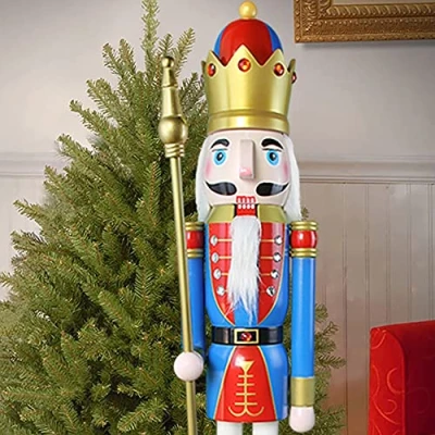 Image of CDL 120cm 48&quot; 4Ft Tall Life Size Large/Giant Red/Blue Christmas Soldier On Stand Hold Scepter Xmas/Event/Ceremonies/Commercial Indoor Outdoor Decoration (4 Feet, King Red K14)