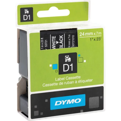 Image of DYMO Authentic D1 Labels 24mm x 7m Roll White Print on Black Self Adhesive for LabelManager Label Printers