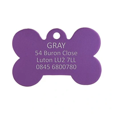 Image of BWM Aluminium Personalized Pet ID Tags Dog Tag for Pets Laser Engraved &amp; Personalised Dogs Cats Durable, Strong Deeply Purple Bone, Large