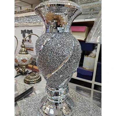 Image of Biznest 40cm Large Crushed Diamond Ceramic Silver Vase sculpture flower pot sparkle Ornament Bling Handmade Biz 008