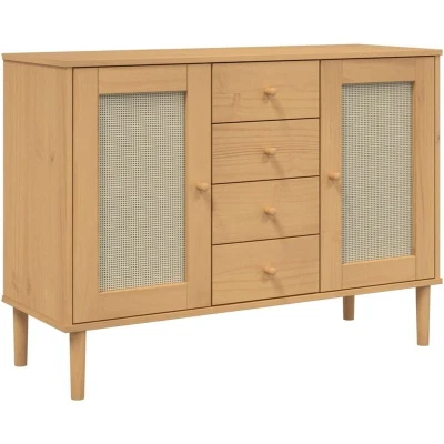 Image of vidaXL Sideboard SENJA Rattan Look Brown 112x40x80 cm Solid Wood Pine