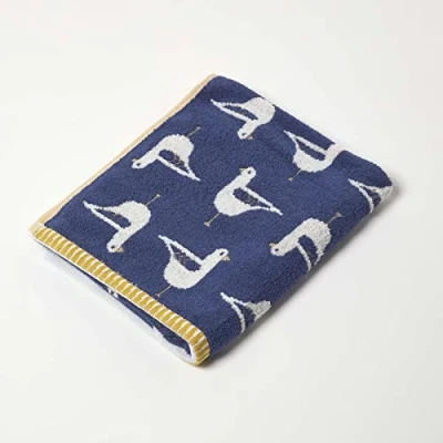 Image of HOMESCAPES Bird Pattern Navy Hand Towel 100% Cotton Super Absorbent &amp; Soft 500 GSM Small Guest with Seagull Design