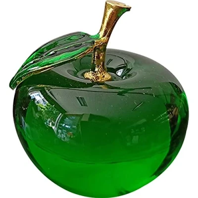 Image of Ericetion Art Glass Figurines Green Apple Ornaments Sculpture for Home, Office, Bookshelf Modern Decoration