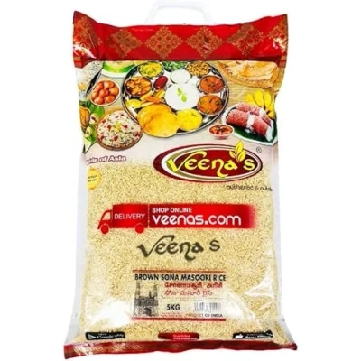 Image of Veenas Sona Masoori Brown 5KG Rice High Fibre Protein Natural Indian Origin Gluten Friendly